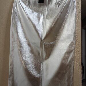 Macy's INC. Silver Maxi Skirt metallic trendy Size 6 back slit NEW w/Tags
